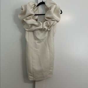 Fashion Nova Cream Ruffle Dress